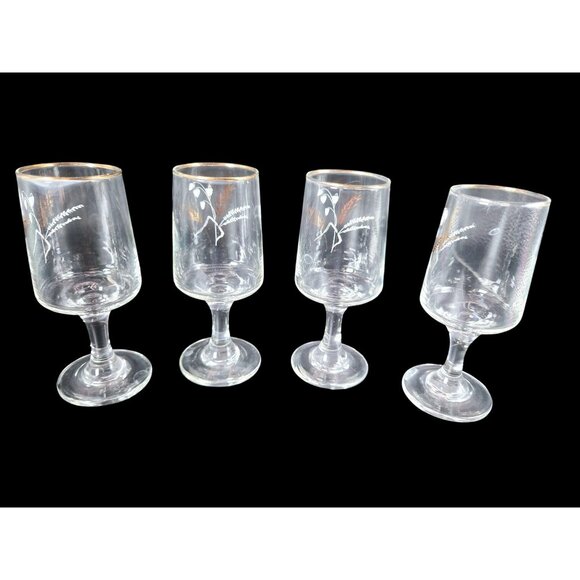 Set Of 4 Vintage Dema Sherry Glasses With Wheat Motif & Gold Rim Barware - Picture 3 of 4